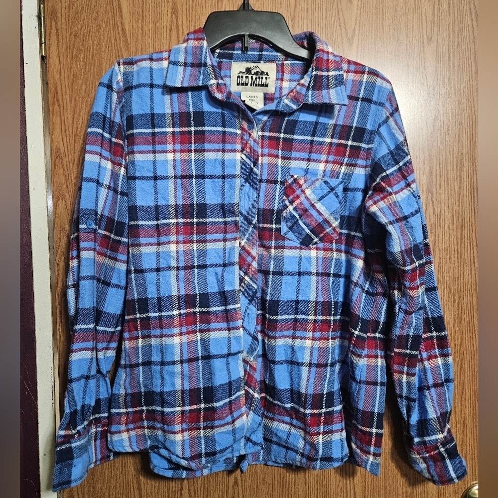 Vintage Old Mill Flannel Shirt Womens Large Tartan Plaid Cotton Retro Outdoor!